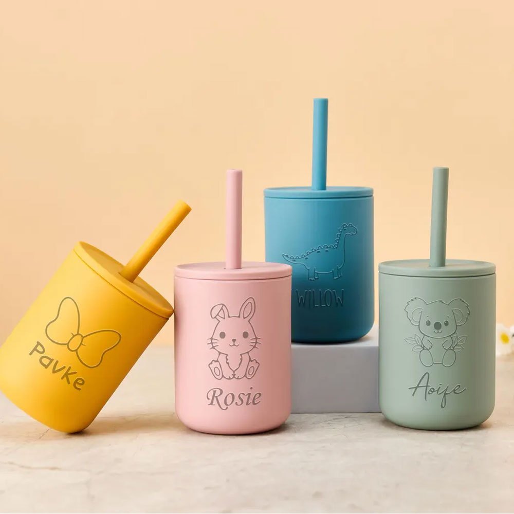 Baby Food Jars With Lids - Custom Name Silicone Kids Straw Cup,